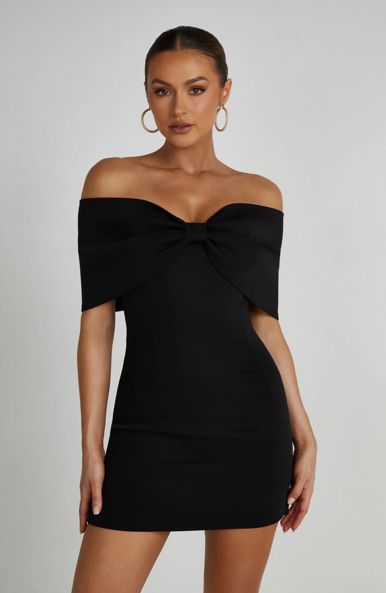 Anselie - Off-Shoulder Effen Over-Fold Mini Jurk