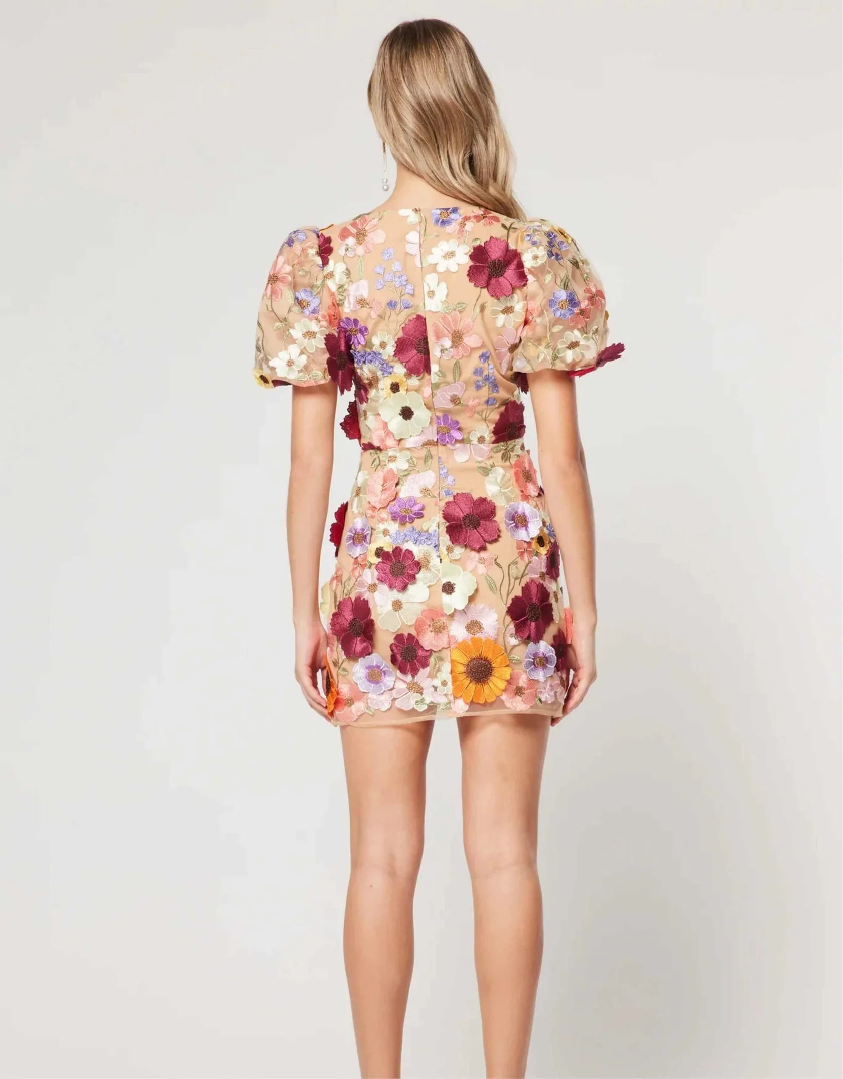 Sue - Bloemen Mini Jurk Met Pofmouwen